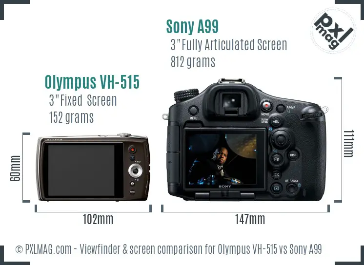 Olympus VH-515 vs Sony A99 Screen and Viewfinder comparison