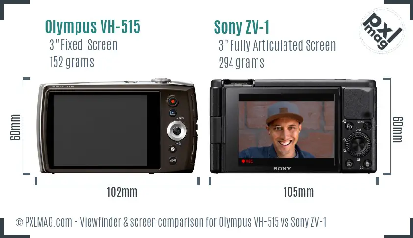 Olympus VH-515 vs Sony ZV-1 Screen and Viewfinder comparison