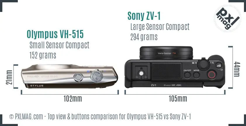 Olympus VH-515 vs Sony ZV-1 top view buttons comparison