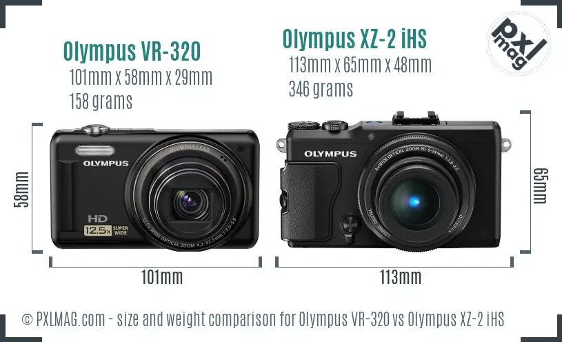 Olympus VR-320 vs Olympus XZ-2 iHS size comparison