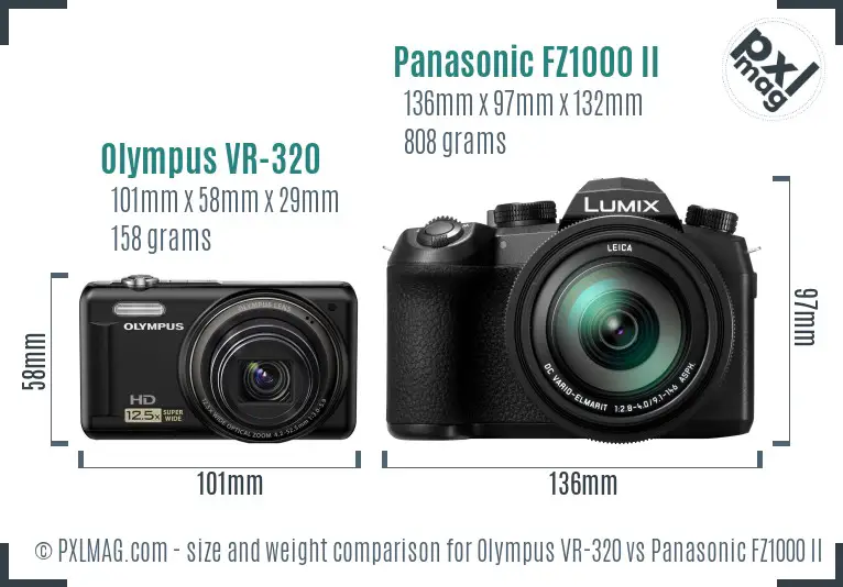 Olympus VR-320 vs Panasonic FZ1000 II size comparison