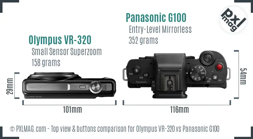 Olympus VR-320 vs Panasonic G100 top view buttons comparison