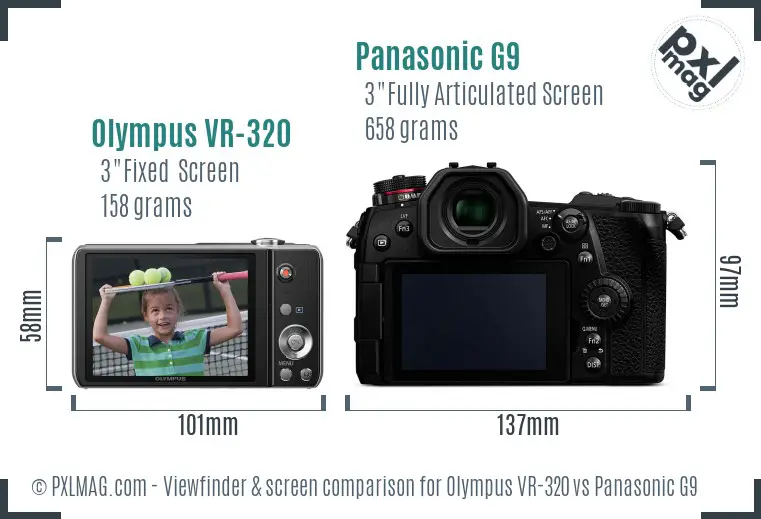 Olympus VR-320 vs Panasonic G9 Screen and Viewfinder comparison