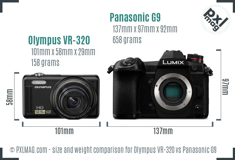 Olympus VR-320 vs Panasonic G9 size comparison