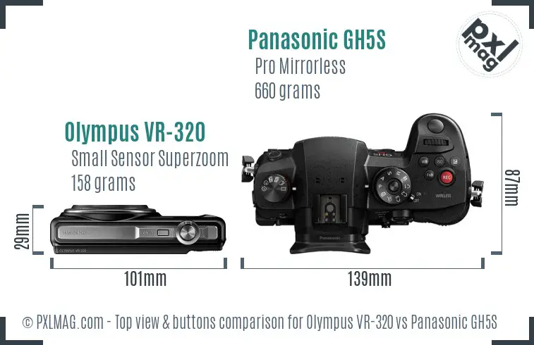Olympus VR-320 vs Panasonic GH5S top view buttons comparison