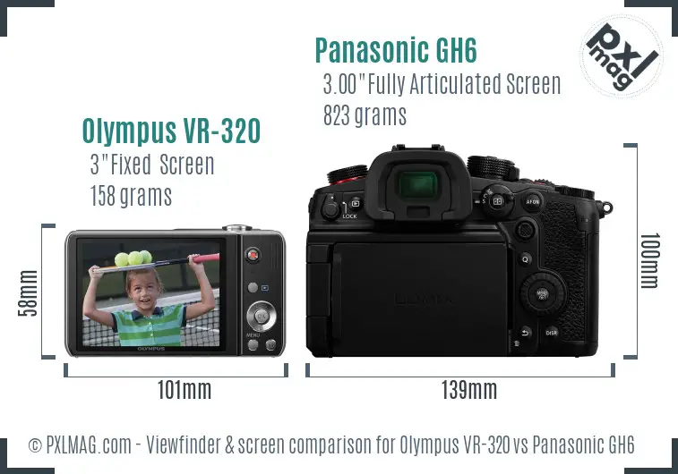 Olympus VR-320 vs Panasonic GH6 Screen and Viewfinder comparison