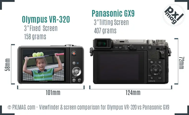 Olympus VR-320 vs Panasonic GX9 Screen and Viewfinder comparison