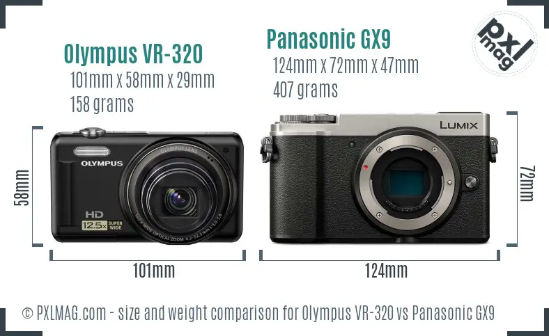 Olympus VR-320 vs Panasonic GX9 size comparison