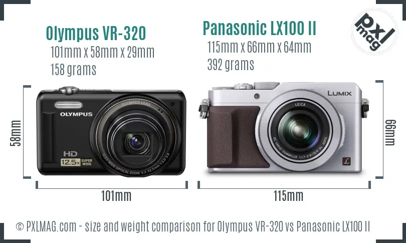 Olympus VR-320 vs Panasonic LX100 II size comparison
