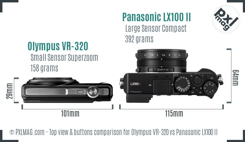 Olympus VR-320 vs Panasonic LX100 II top view buttons comparison