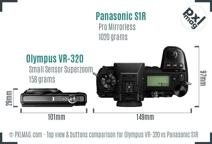 Olympus VR-320 vs Panasonic S1R top view buttons comparison