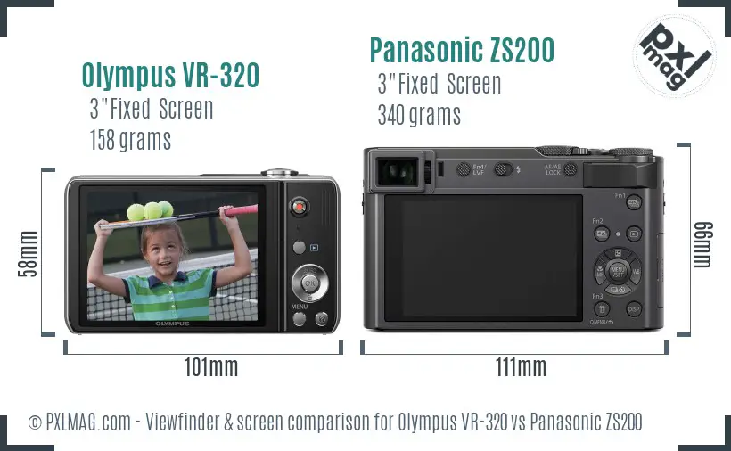 Olympus VR-320 vs Panasonic ZS200 Screen and Viewfinder comparison