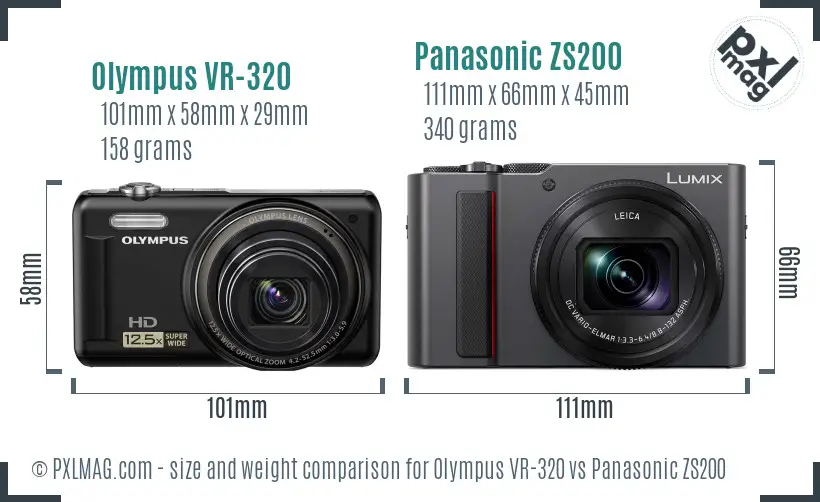 Olympus VR-320 vs Panasonic ZS200 size comparison