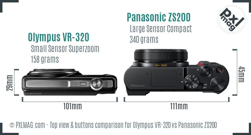 Olympus VR-320 vs Panasonic ZS200 top view buttons comparison