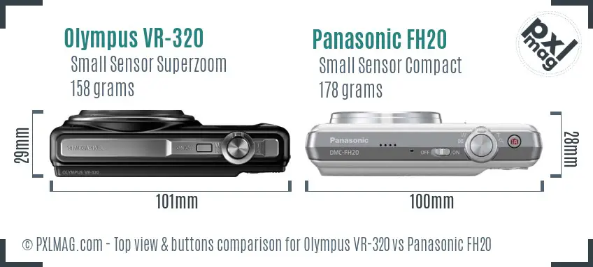 Olympus VR-320 vs Panasonic FH20 top view buttons comparison