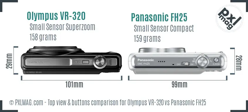 Olympus VR-320 vs Panasonic FH25 top view buttons comparison