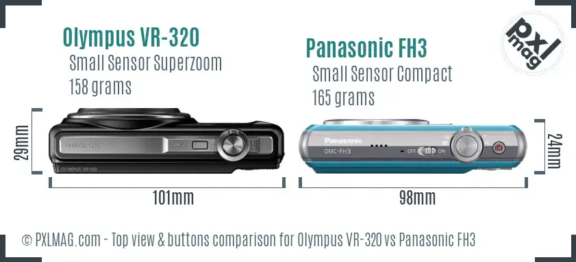 Olympus VR-320 vs Panasonic FH3 top view buttons comparison