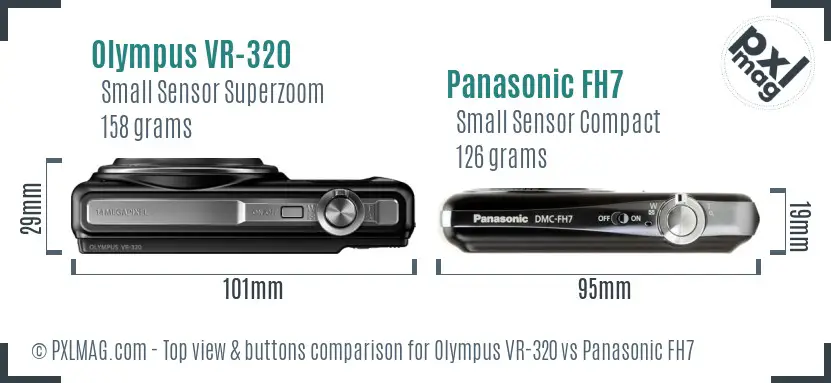Olympus VR-320 vs Panasonic FH7 top view buttons comparison