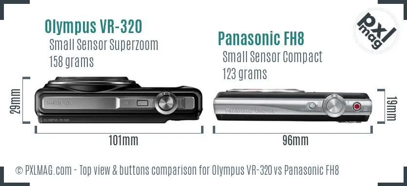 Olympus VR-320 vs Panasonic FH8 top view buttons comparison