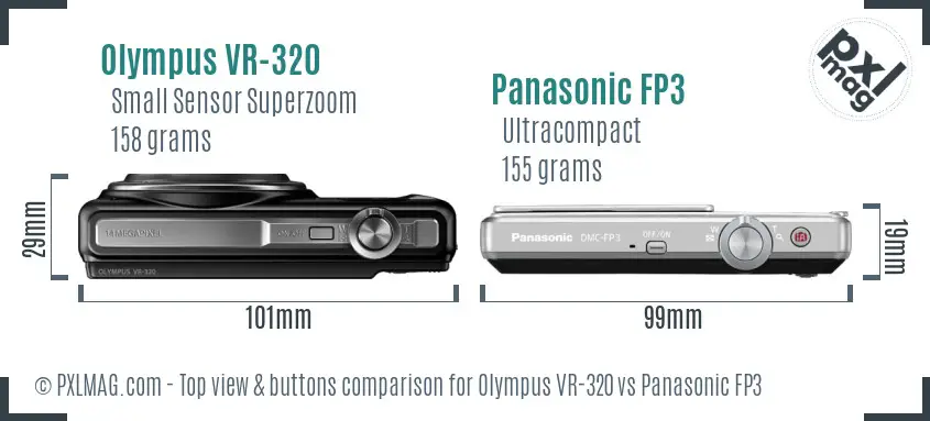Olympus VR-320 vs Panasonic FP3 top view buttons comparison