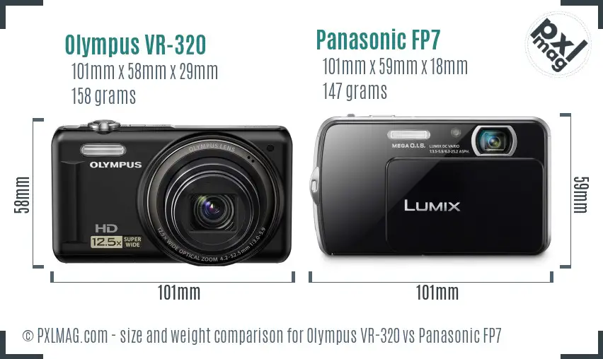Olympus VR-320 vs Panasonic FP7 size comparison