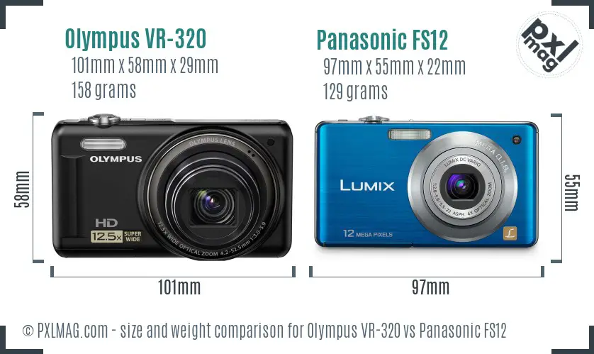 Olympus VR-320 vs Panasonic FS12 size comparison