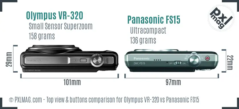 Olympus VR-320 vs Panasonic FS15 top view buttons comparison