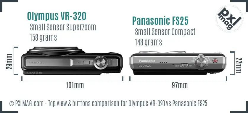 Olympus VR-320 vs Panasonic FS25 top view buttons comparison