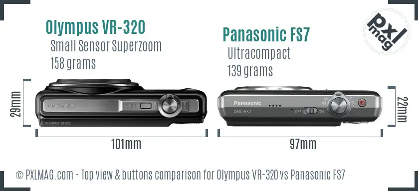 Olympus VR-320 vs Panasonic FS7 top view buttons comparison