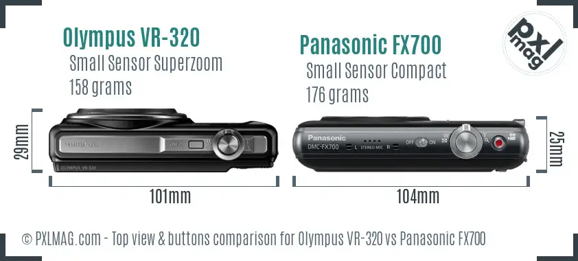 Olympus VR-320 vs Panasonic FX700 top view buttons comparison