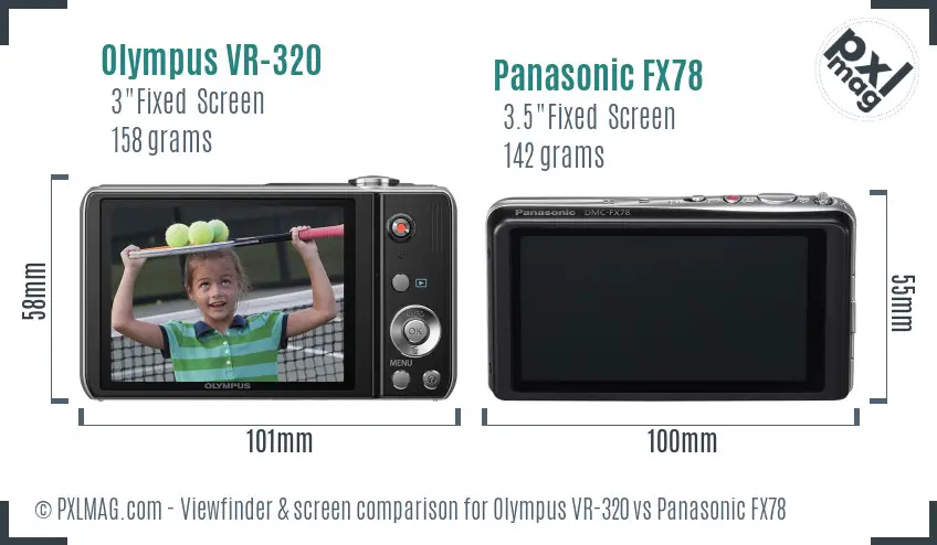 Olympus VR-320 vs Panasonic FX78 Screen and Viewfinder comparison