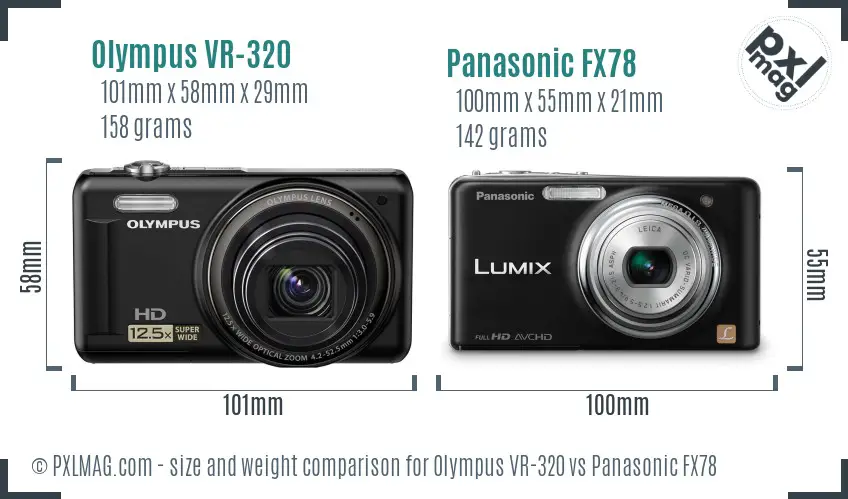 Olympus VR-320 vs Panasonic FX78 size comparison