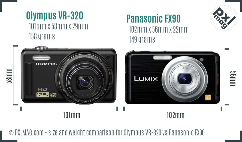 Olympus VR-320 vs Panasonic FX90 size comparison