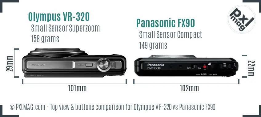 Olympus VR-320 vs Panasonic FX90 top view buttons comparison