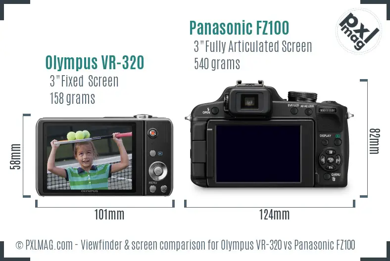 Olympus VR-320 vs Panasonic FZ100 Screen and Viewfinder comparison