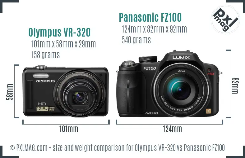 Olympus VR-320 vs Panasonic FZ100 size comparison