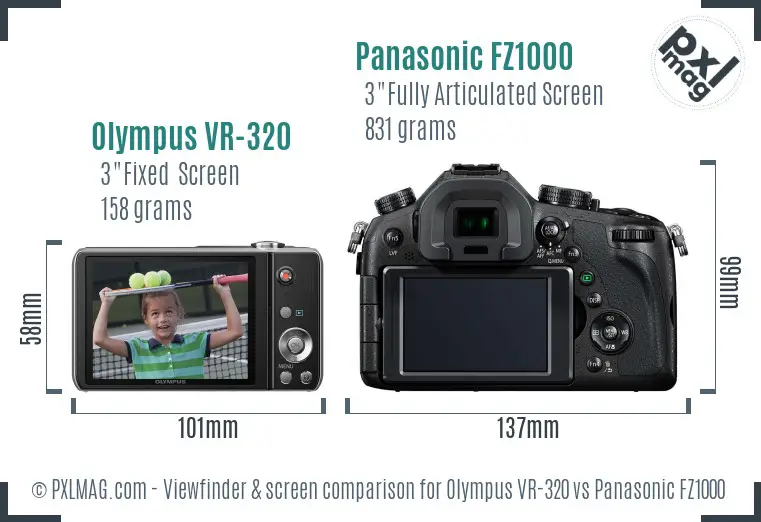 Olympus VR-320 vs Panasonic FZ1000 Screen and Viewfinder comparison