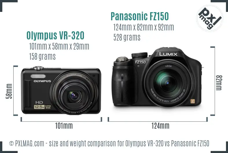 Olympus VR-320 vs Panasonic FZ150 size comparison
