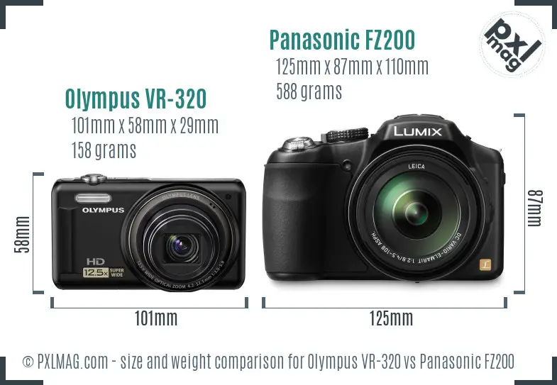 Olympus VR-320 vs Panasonic FZ200 size comparison