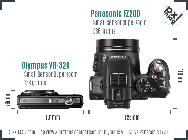 Olympus VR-320 vs Panasonic FZ200 top view buttons comparison