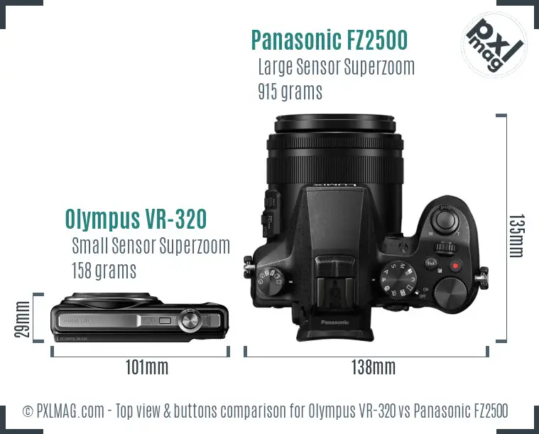 Olympus VR-320 vs Panasonic FZ2500 top view buttons comparison