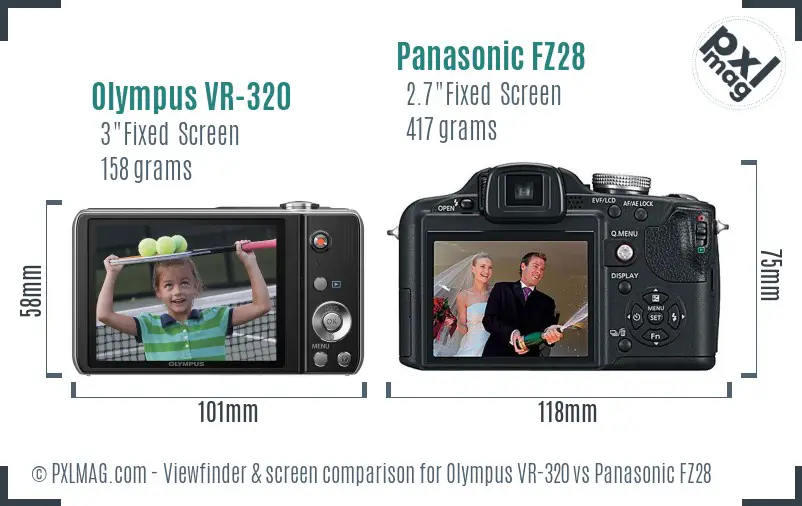 Olympus VR-320 vs Panasonic FZ28 Screen and Viewfinder comparison