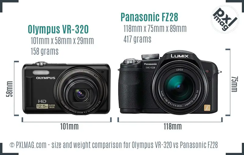 Olympus VR-320 vs Panasonic FZ28 size comparison