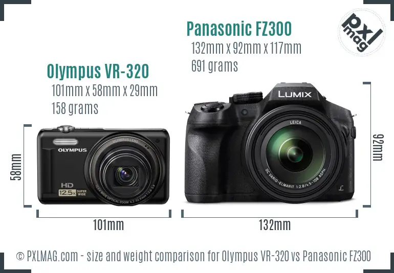 Olympus VR-320 vs Panasonic FZ300 size comparison