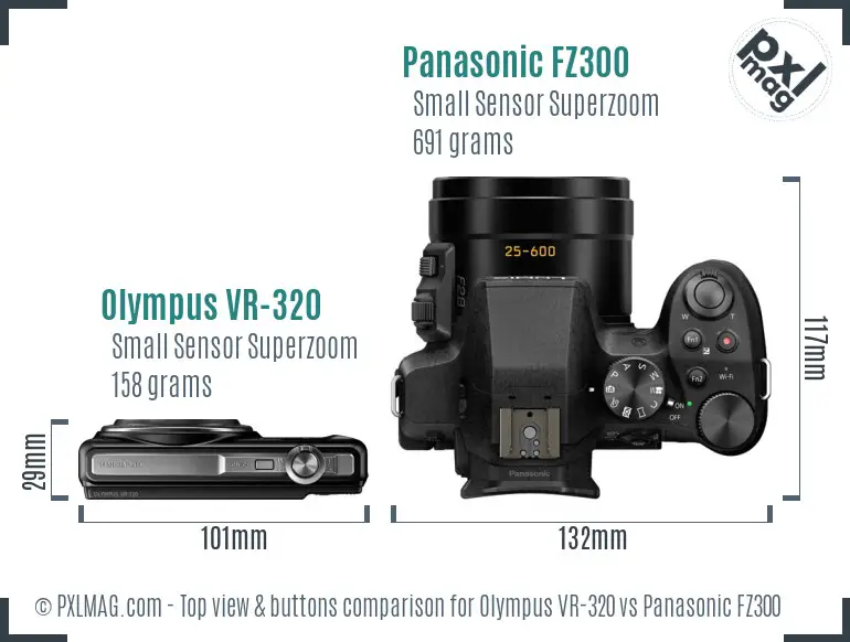 Olympus VR-320 vs Panasonic FZ300 top view buttons comparison