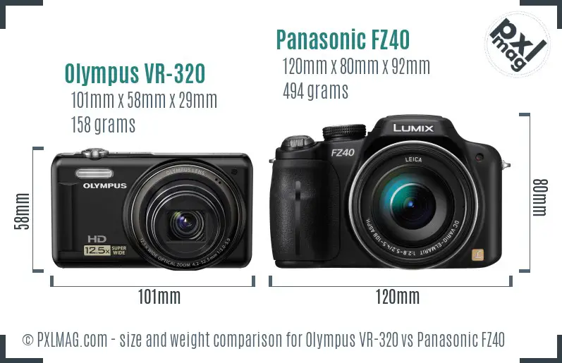 Olympus VR-320 vs Panasonic FZ40 size comparison