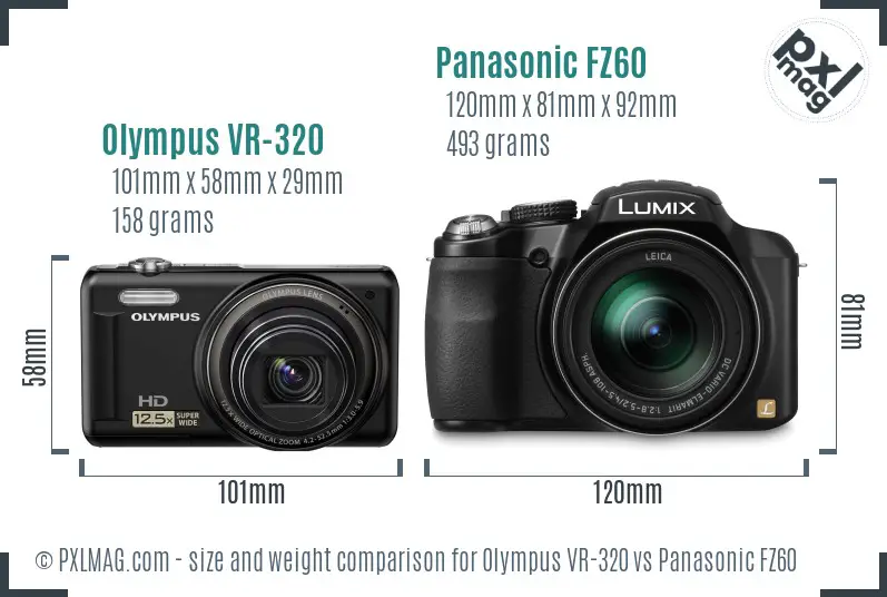 Olympus VR-320 vs Panasonic FZ60 size comparison