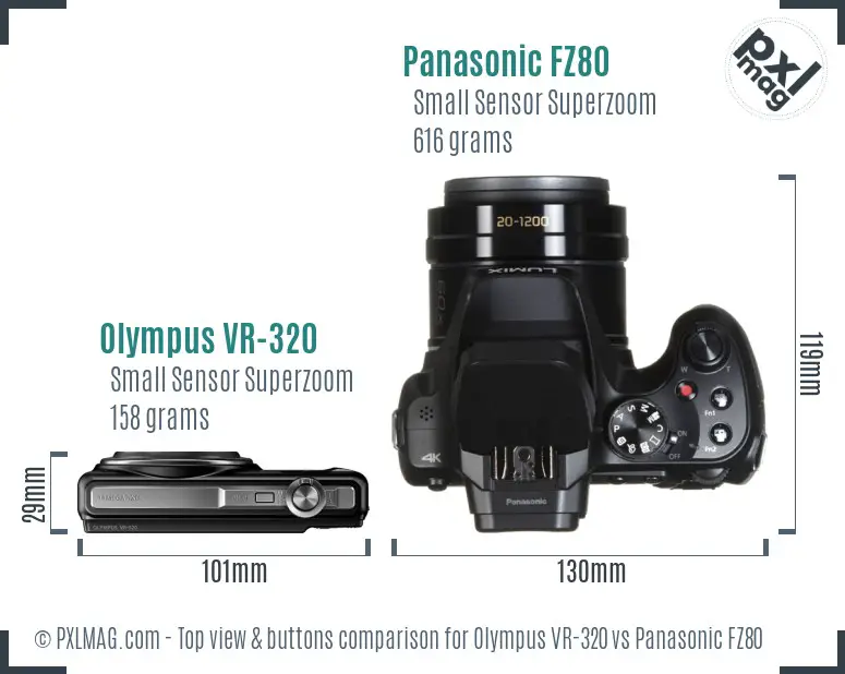 Olympus VR-320 vs Panasonic FZ80 top view buttons comparison Olympus VR-320 vs Panasonic FZ80 top view buttons comparison