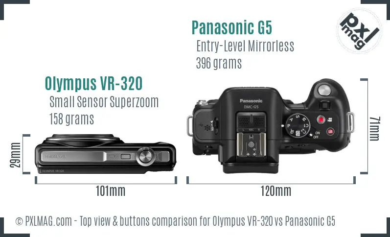 Olympus VR-320 vs Panasonic G5 top view buttons comparison