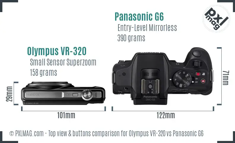 Olympus VR-320 vs Panasonic G6 top view buttons comparison Olympus VR-320 vs Panasonic G6 top view buttons comparison